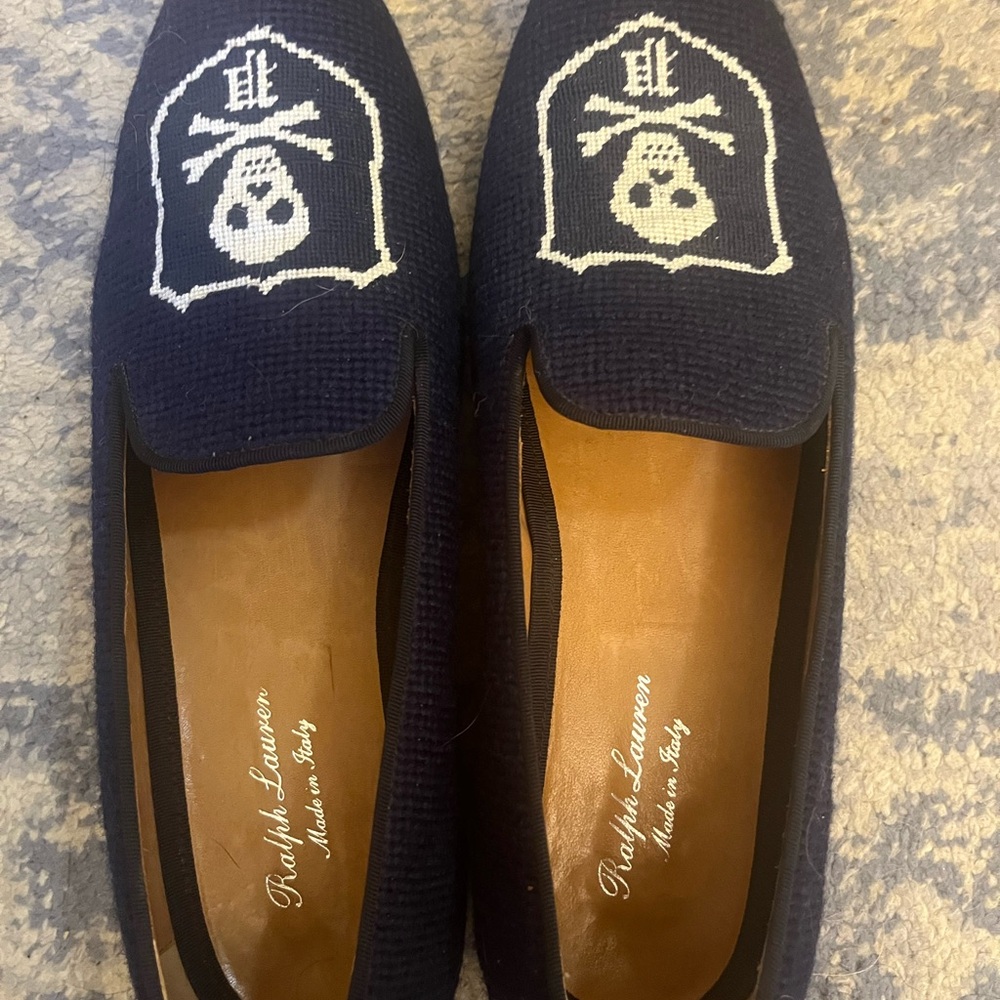 Ralph Lauren Navy Skull Needlepoint Loafers